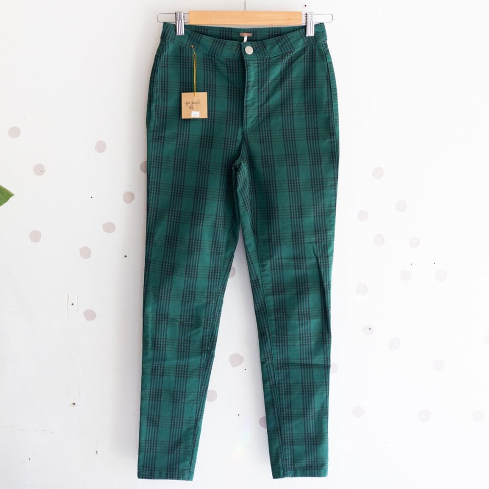 Free People | Green Plaid Pants